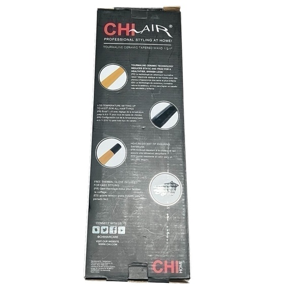 Chi Tourmaline Ceramic Tapered Curling Wand – Onyx Black, New in Box w/ glove main image 5